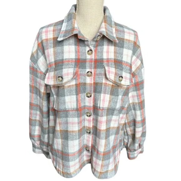Altar’d State Western Cozy Multi Colored Plaid Button Down Shacket - Picture 1 of 4